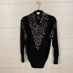 Vintage black mockneck sweater with multicolored jewels through out size size